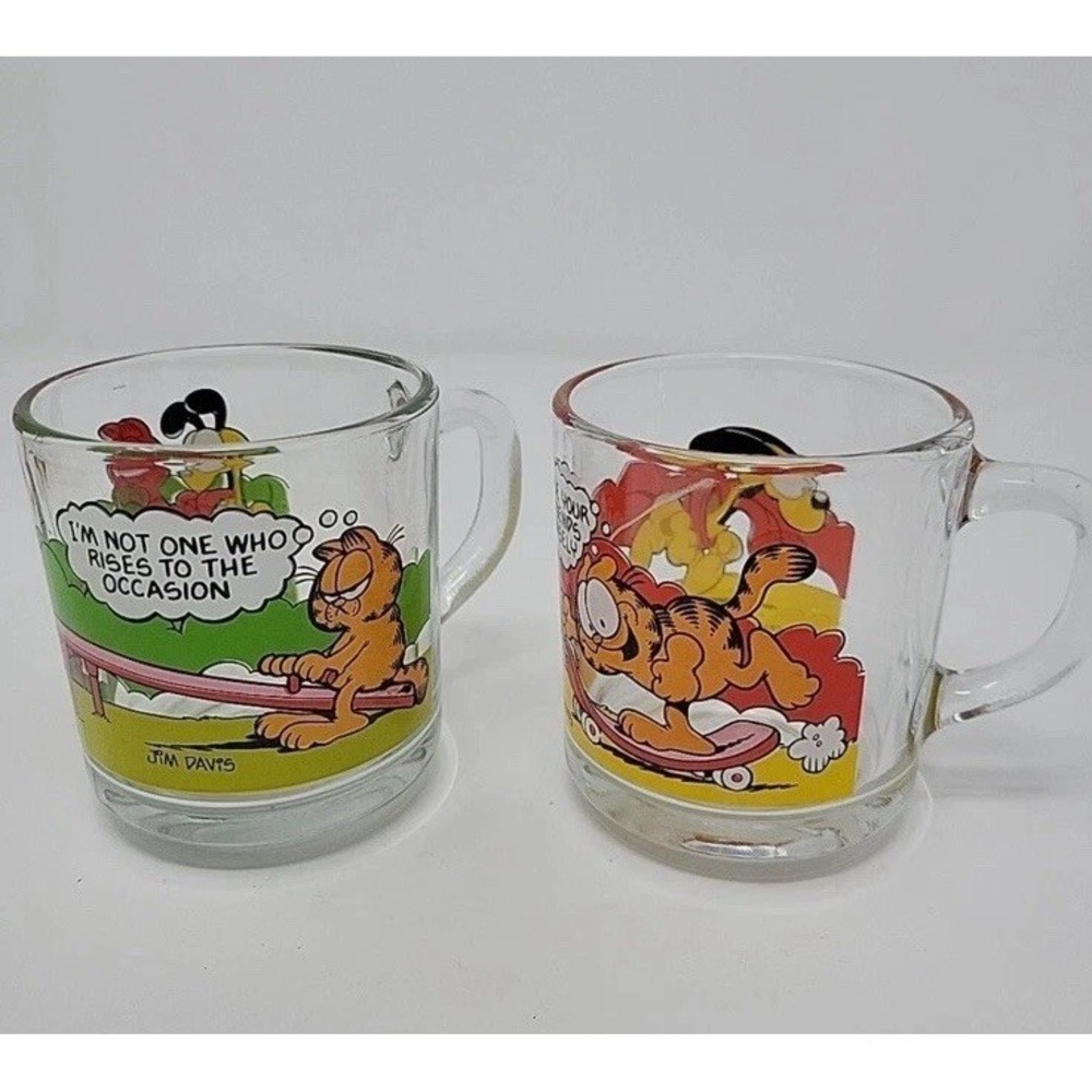 Set Of 2 Vintage 1980s McDonald's Nostalgia Garfield Clear Glass Mugs #1